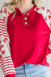 Heart Printed Round Neck Long Sleeve T-Shirt OutfitFlow
